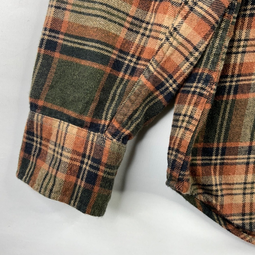 J.Crew Mens Slim Fit Cotton Cashmere Blend Plaid Flannel Shirt Green Orange M - Picture 5 of 8